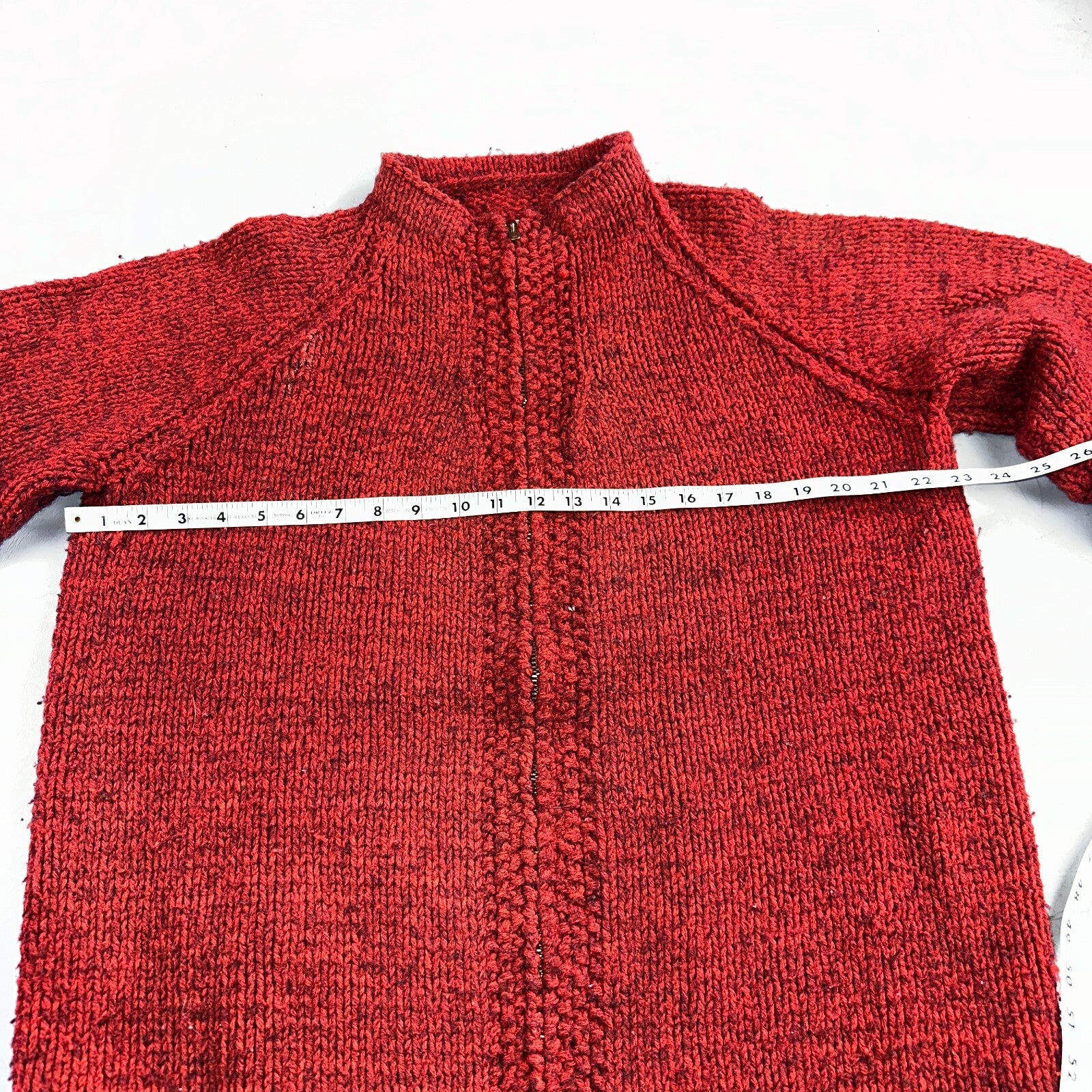 VTG Sweater Mens L Red Cable Knit Ribbed Full Zip 1950s Rockabilly Talon Rare