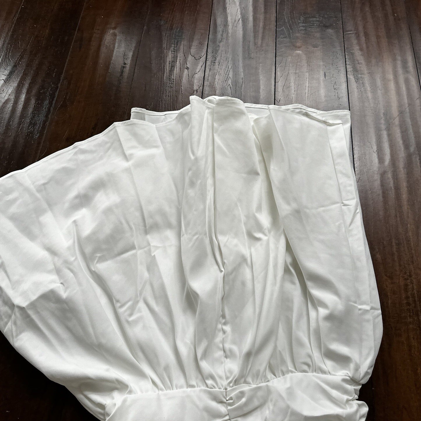 SHEIN MOD Ruched Bust Shirred Back Puff Sleeve Front Dress White Sexy Summer