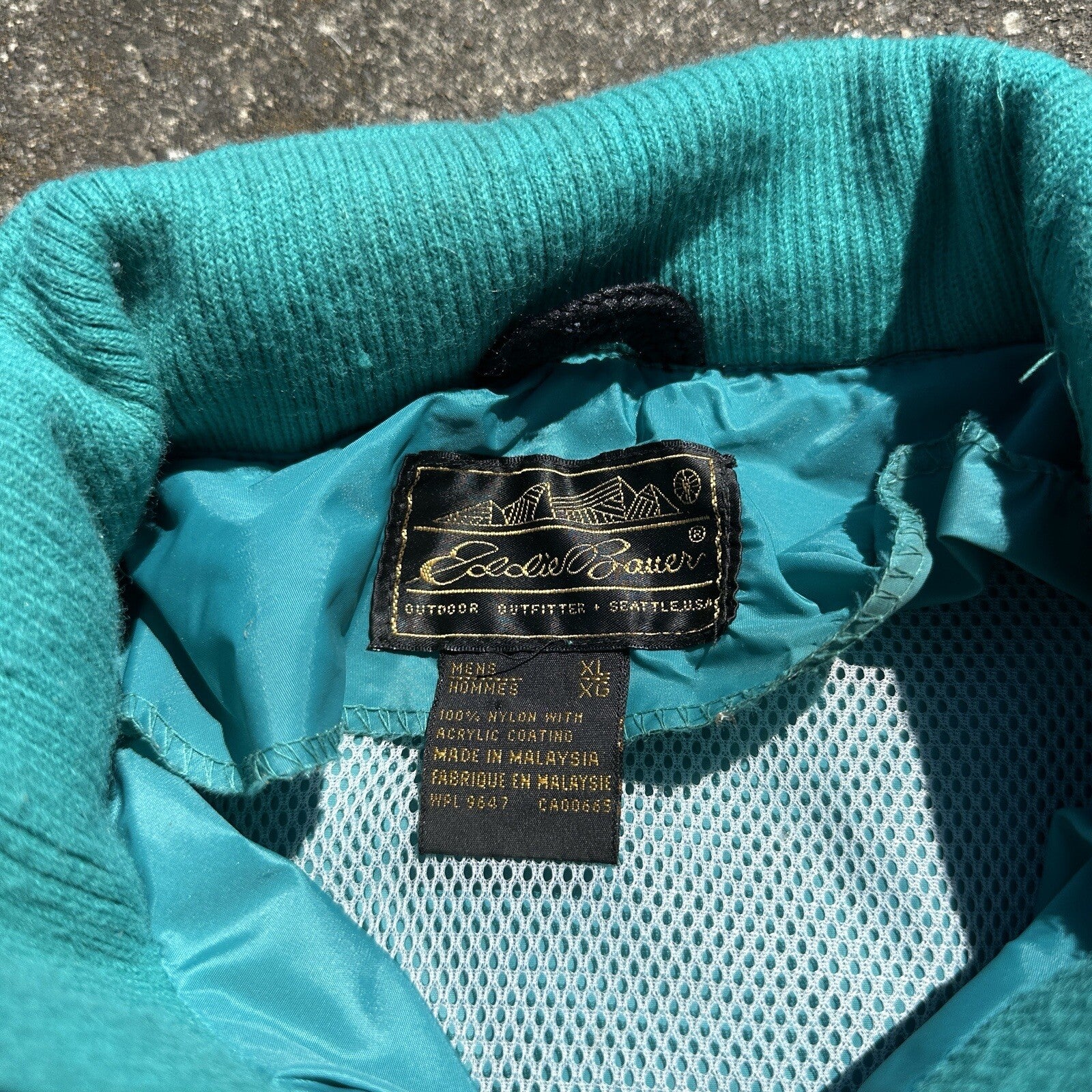 Eddie Bauer XL Blue Rain Jacket Mens Full Zip Outdoor Hike Vintage 1990s 90s