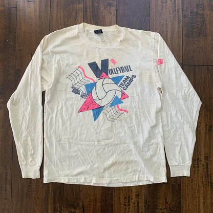 Vintage Nike T Shirt USA Rare Blue Long Sleeve 80s Volleyball 90s Sports Pink