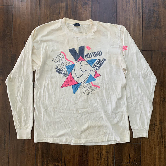 Vintage Nike T Shirt USA Rare Blue Long Sleeve 80s Volleyball 90s Sports Pink
