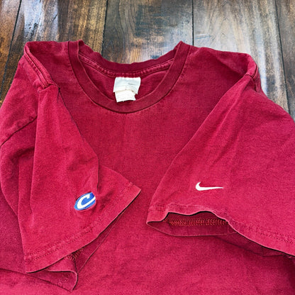 Nike Red Y2K Basic VTG T Shirt 2000s Simple Swoosh Center Silver Tag