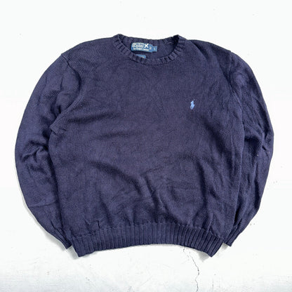 Polo Ralph Lauren Knit Crew Neck Sweater Blue Long Sleeve VTG 90s Cotton Size L