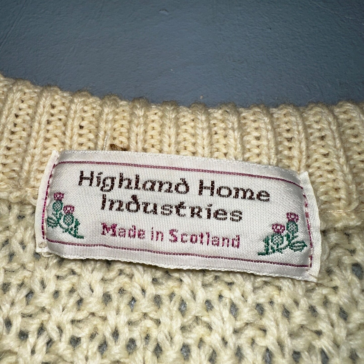 Highland Home Industries Cardigan Sweater VTG 70s Large Cable Knit Scotland Wool