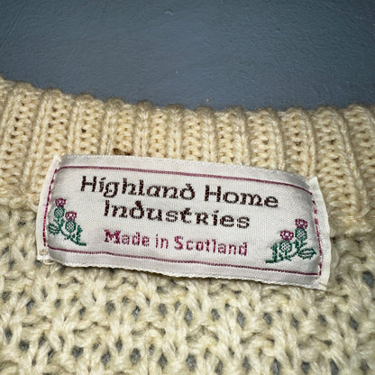 Highland Home Industries Cardigan Sweater VTG 70s Large Cable Knit Scotland Wool