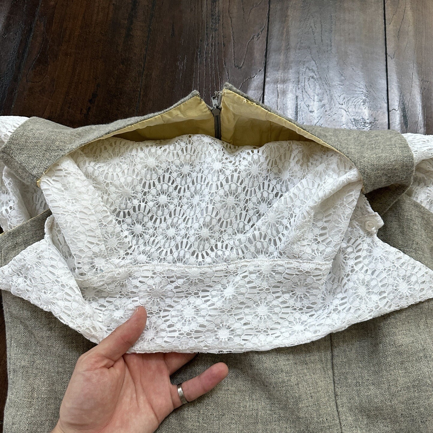 VTG USA Rockabilly Womens Dress Skirt 60s 50s Wedding Wool Floral Alice Lace