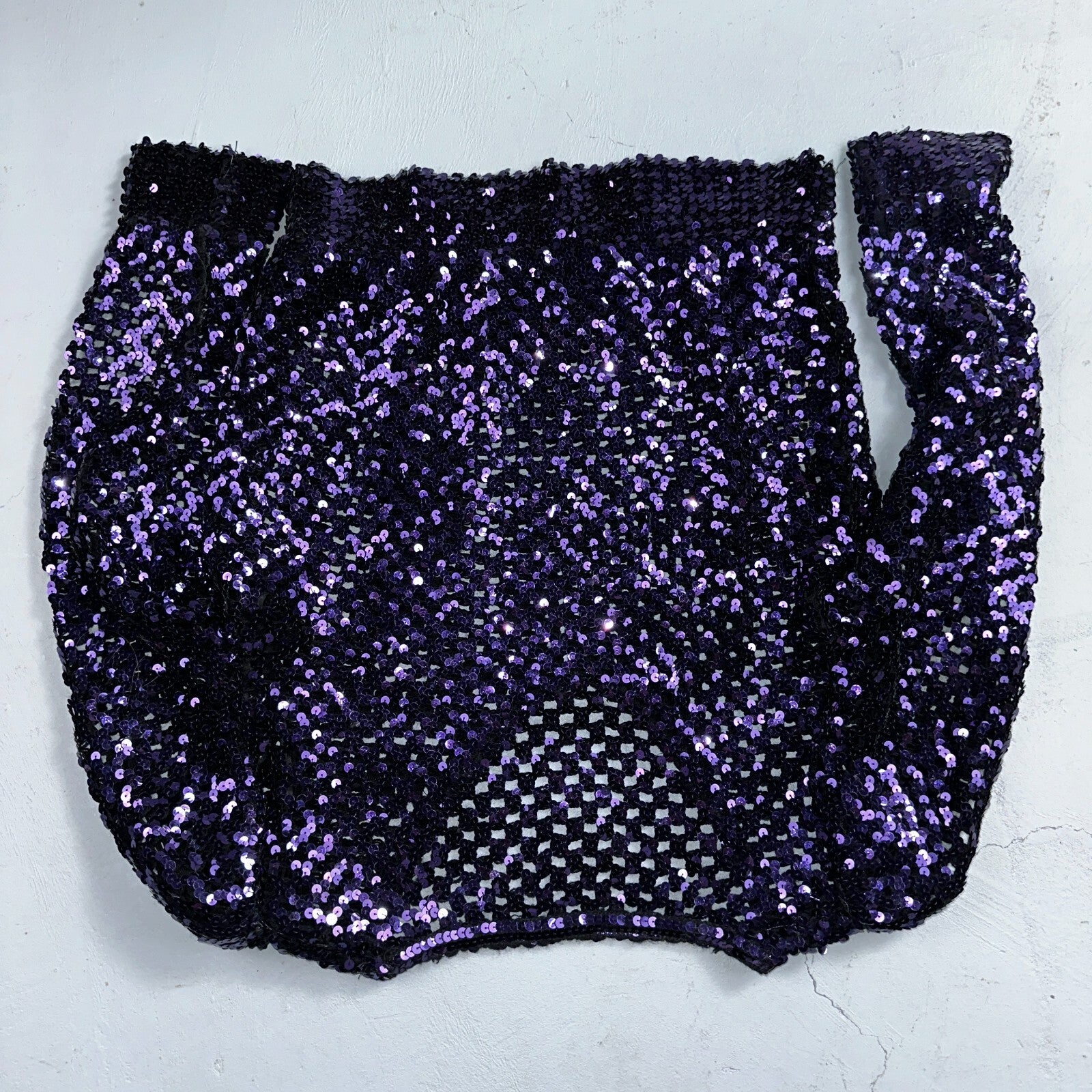 Partique Purple Sequin Disco Glam Party Studio 54 Long Sleeve Shirt Top 6 Dance