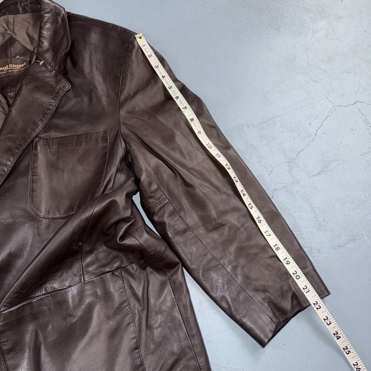 Paul Stuart Mens Vintage Brown Leather Jacket XL Chore Coat Pockets EUC Blazer