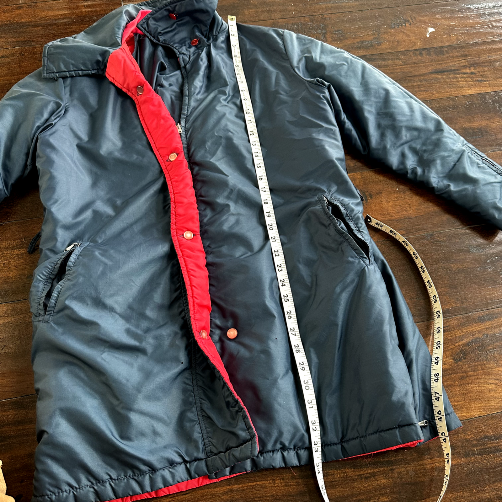 Vintage 50s Comfy Puffer Coat Jacket Womens Metallic Talon Zipper 60s Navy