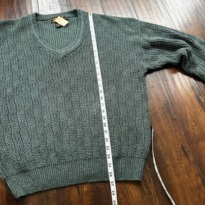 VTG Eddie Bauer Chunky Outdoor Green Knit Sweater M 90s Preppy Cardigan V Neck