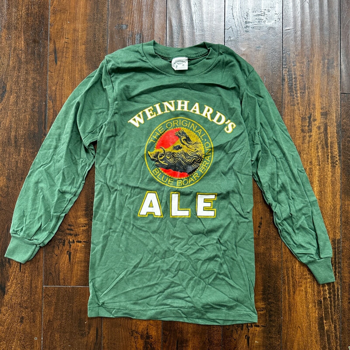 Weinhards ALE VTG T Shirt Long Sleeve Green USA Small Beer Original Hog Drinking