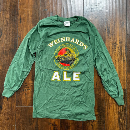 Weinhards ALE VTG T Shirt Long Sleeve Green USA Small Beer Original Hog Drinking