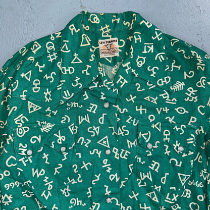 Levis 1950s Shorthorn Novelty Print Pearl Snap Sawtooth Shirt Rockabilly Western