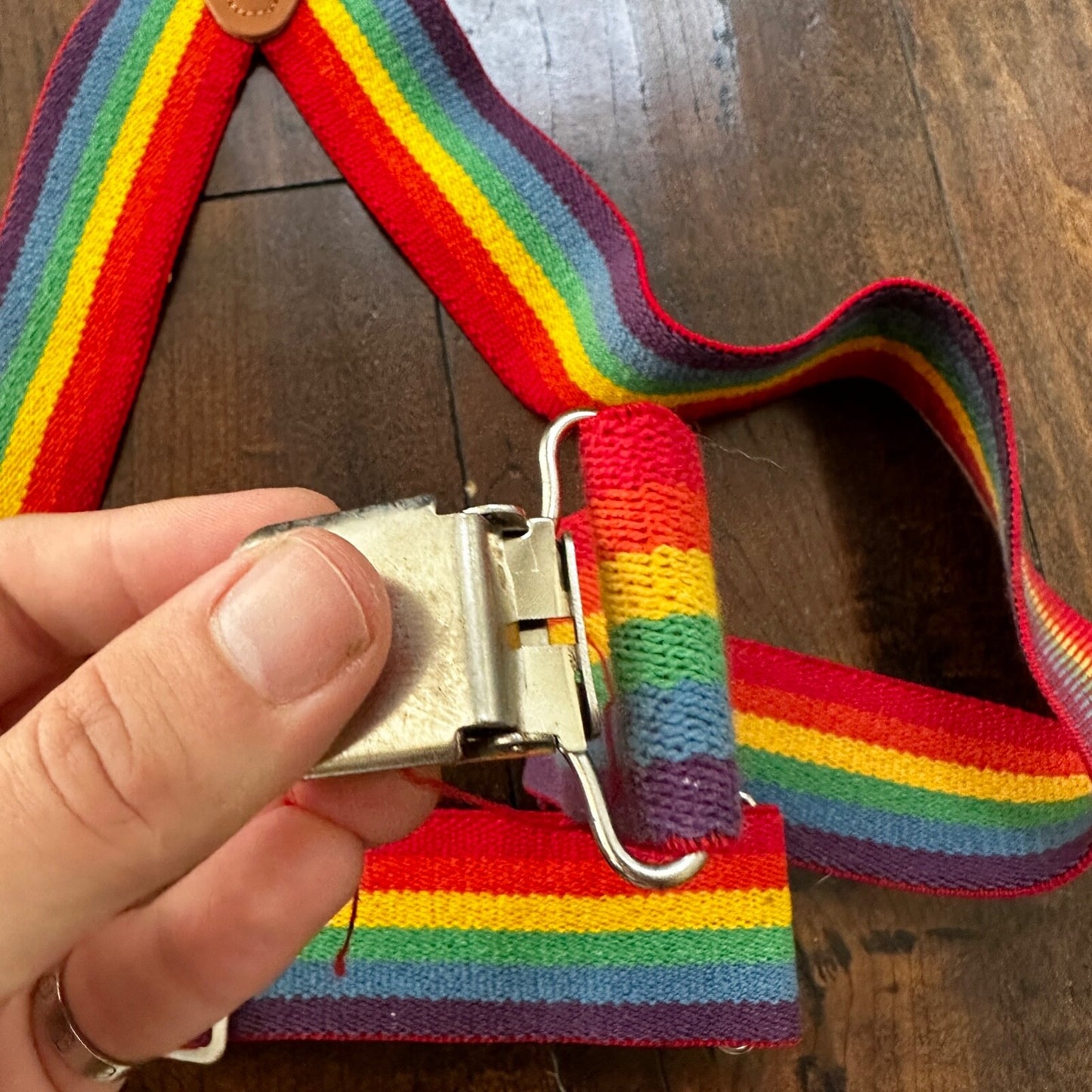 Vintage Rainbow Clip Suspenders Mindy Clown 2” Wide Elastic 70s 80s Pride