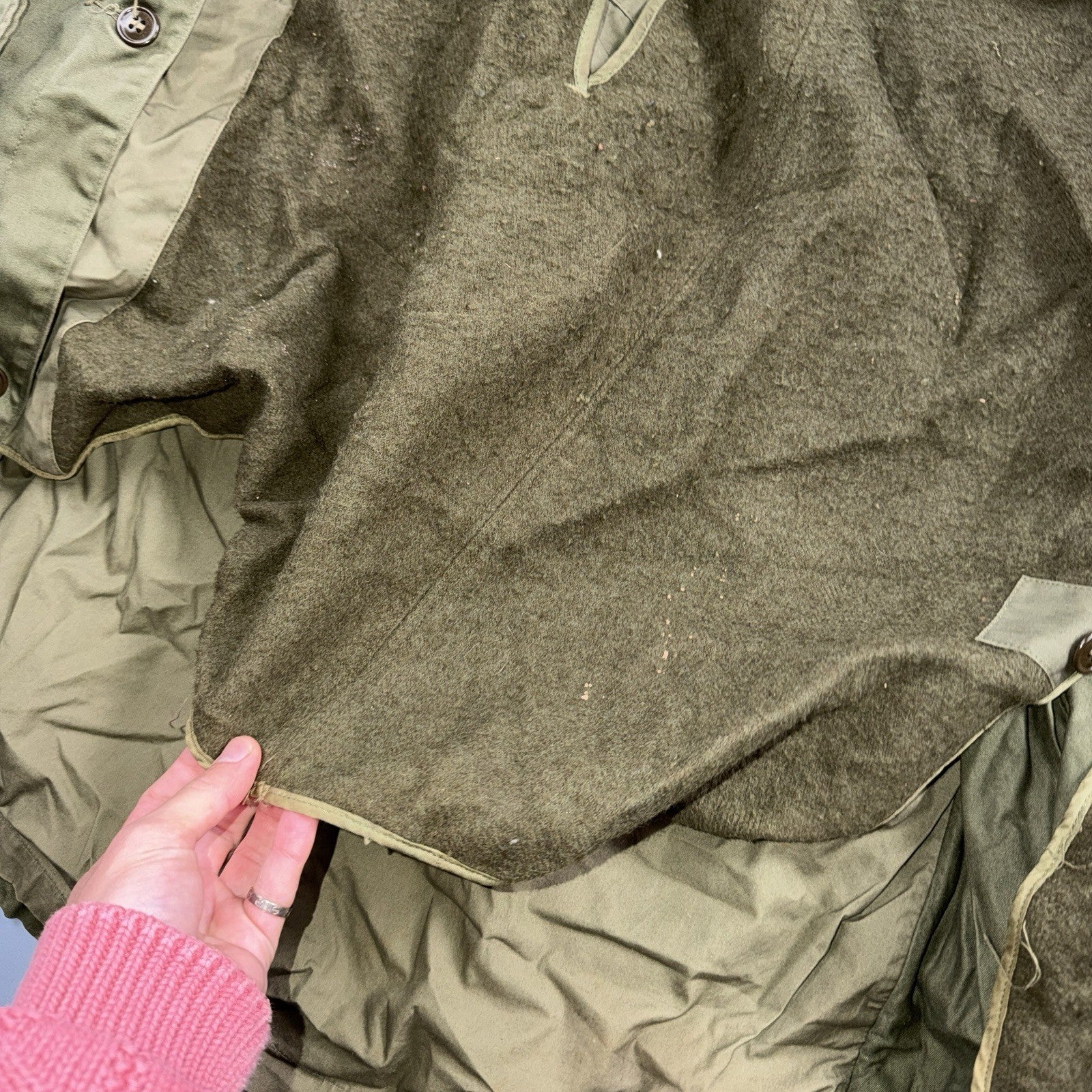 1950 US Army OD-7 Overcoat Cotton No Liner Korean War Trench Coat Belted OG 107