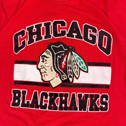 Chicago Blackhawks 1980s VTG T Shirt Single Stitch Red Screen Stars Medium 80s