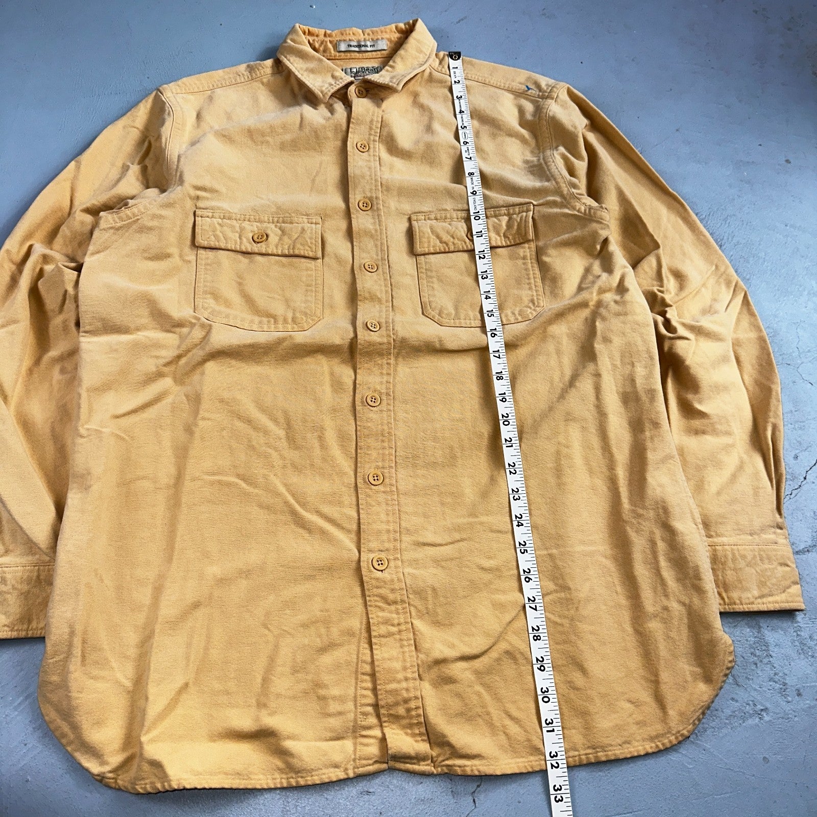 Vintage LL Bean Chamois Cloth Flannel Shirt Mens L Tall Yellow Made in USA 90s
