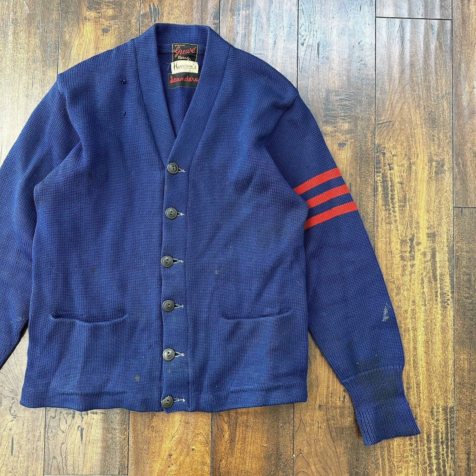 Vintage Men's Varsity Letter Sweater 50s Cardigan Grewe Sz 40 Rockabilly Wool