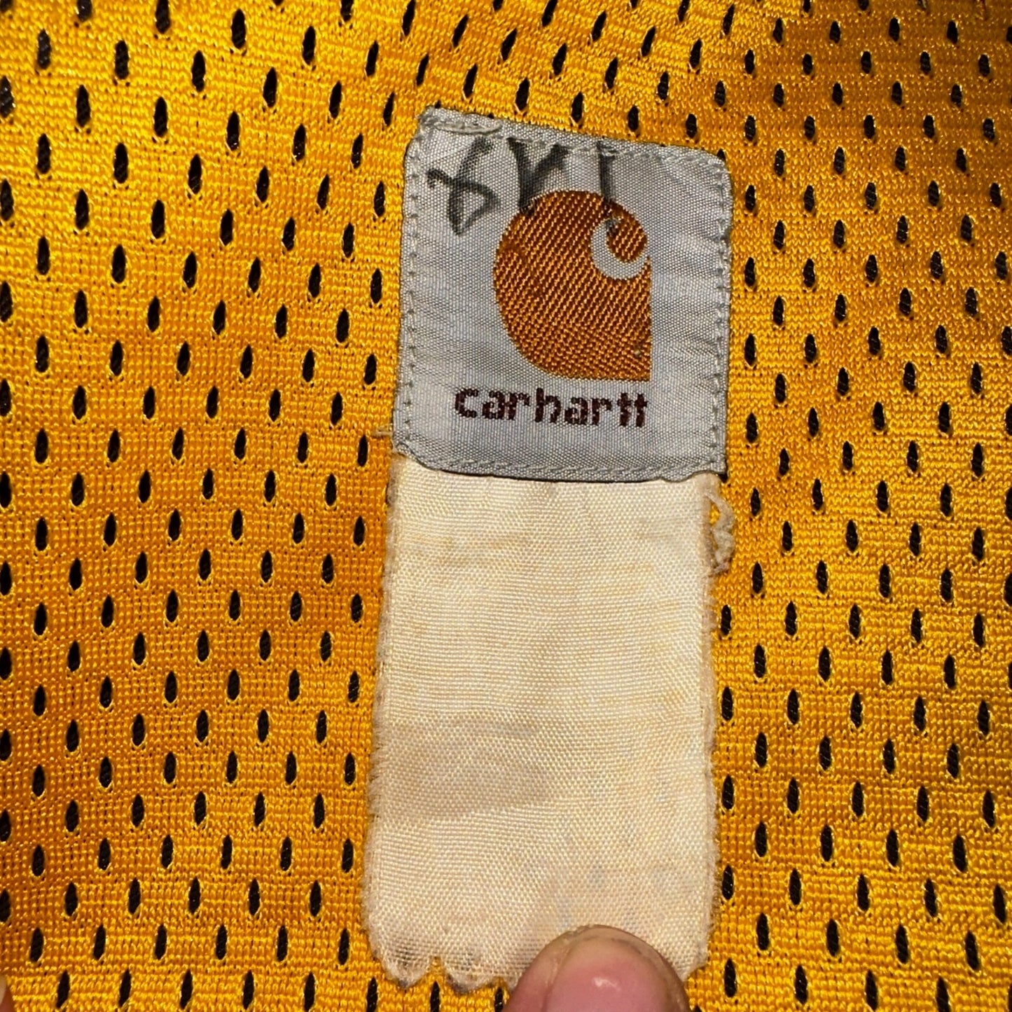 Carhartt C48 YLW Workwear Jacket Stains Mesh Lined Full Zip Hooded XL Yellow