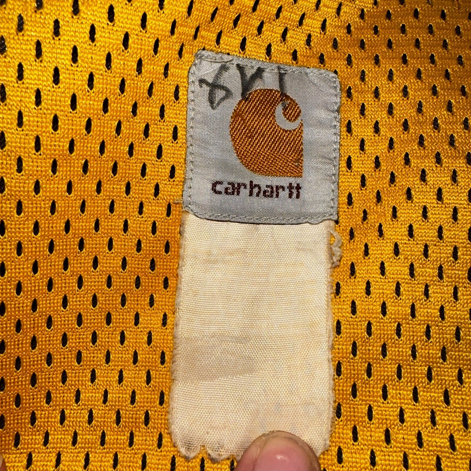 Carhartt C48 YLW Workwear Jacket Stains Mesh Lined Full Zip Hooded XL Yellow