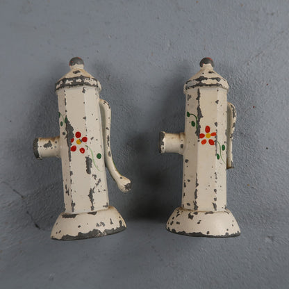 Vintage Cast Iron Hand Water Pump Salt and Pepper Shakers Cute MCM 60s