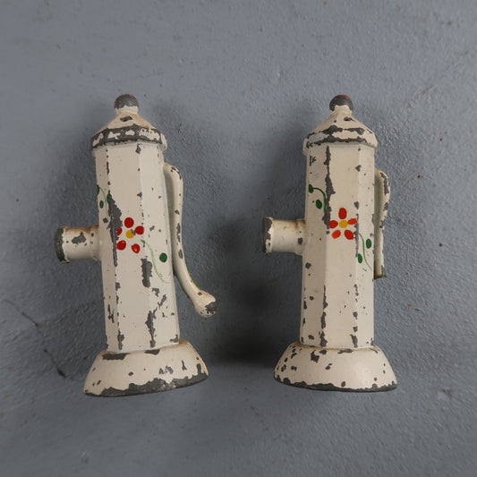 Vintage Cast Iron Hand Water Pump Salt and Pepper Shakers Cute MCM 60s