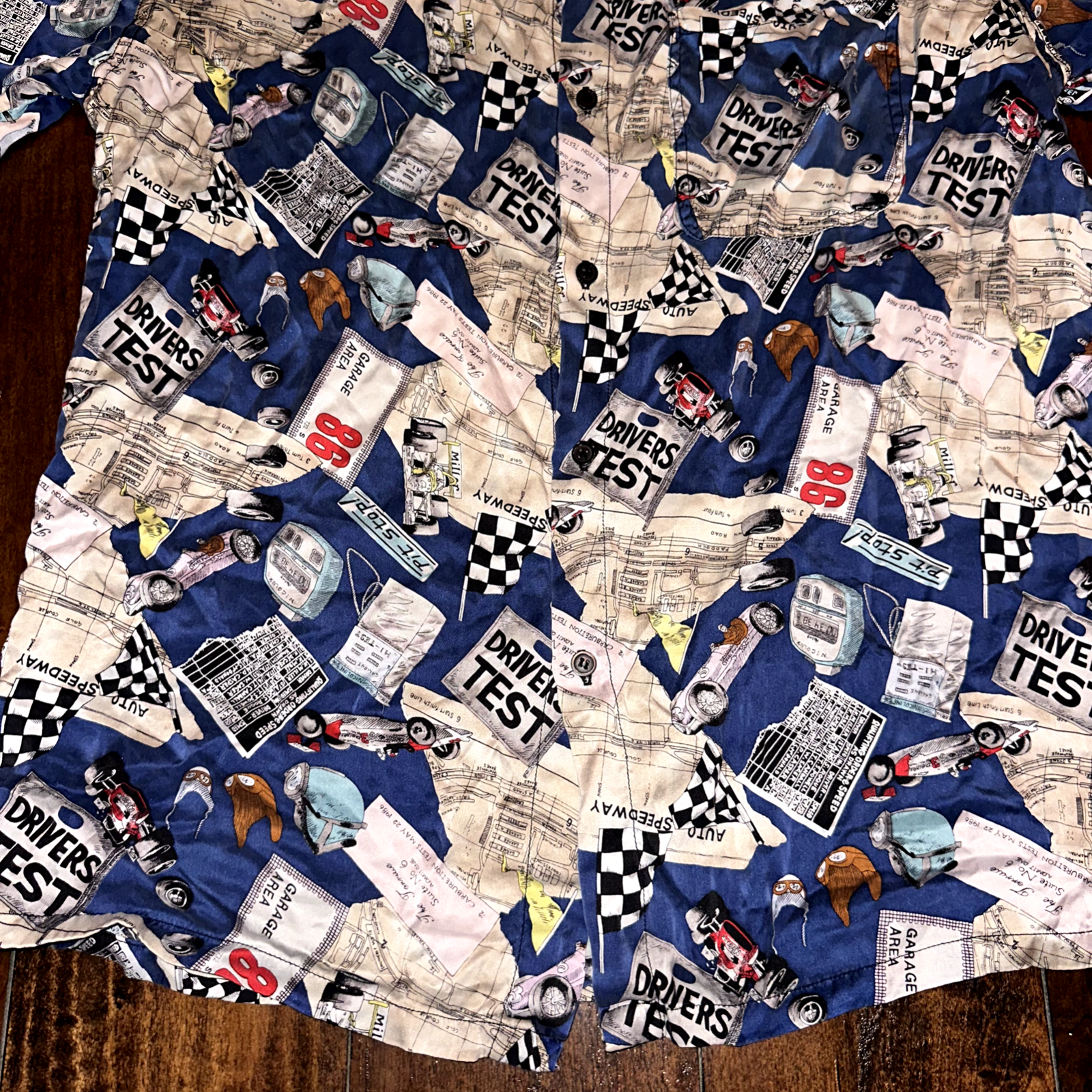 Nicole Miller 100% Silk Shirt Vintage 1994 Limited Quantities Cars Drivers Test