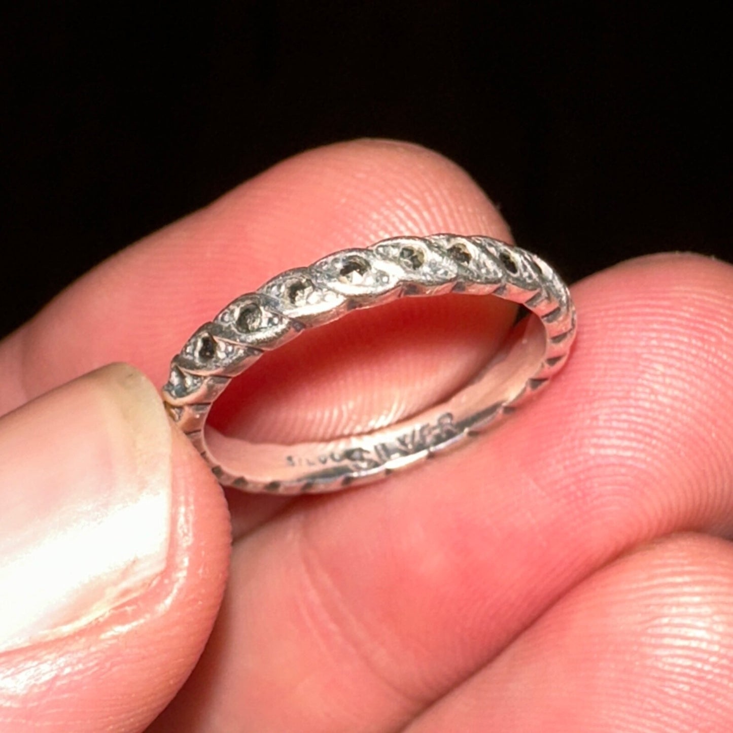 VTG Forget Me Not Sterling Silver??? Wedding ANNIVERSARY Band Ring Cute
