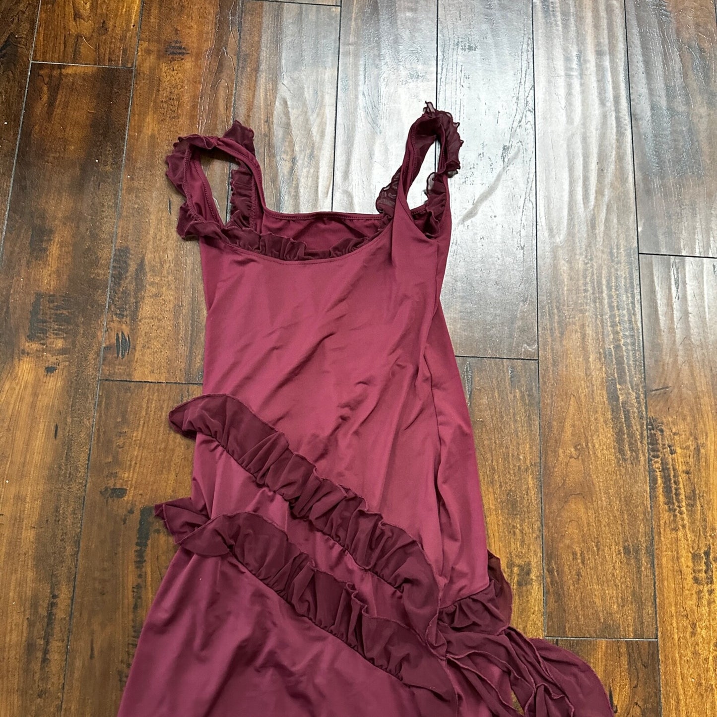 Womens ARIELA Maroon Sexy Midi Dress Strappy Summer Beach Split Sundress M