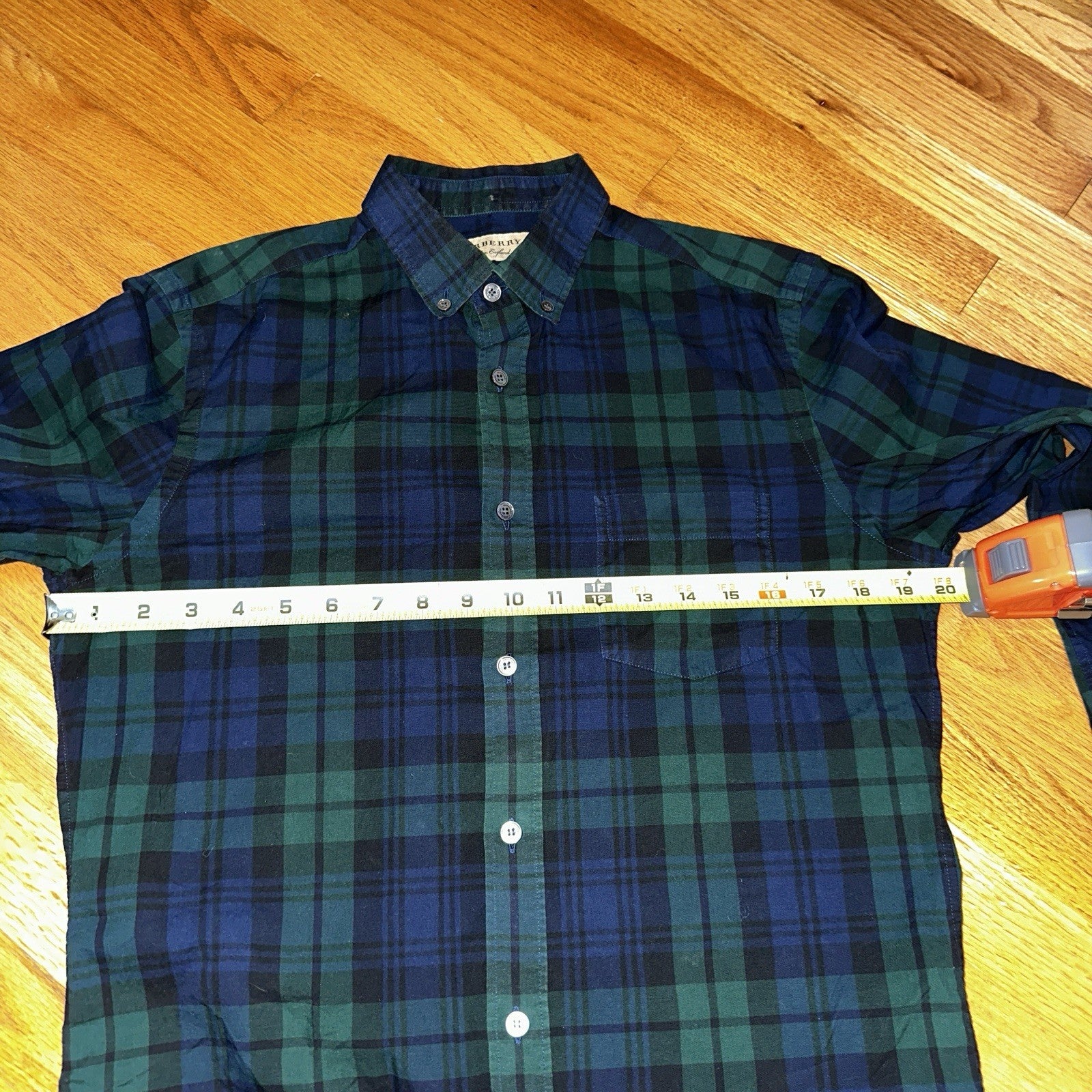 Burberry Men’sGreen Plaid Shirt Size S Button Up Long Sleeve Lightweight Cotton