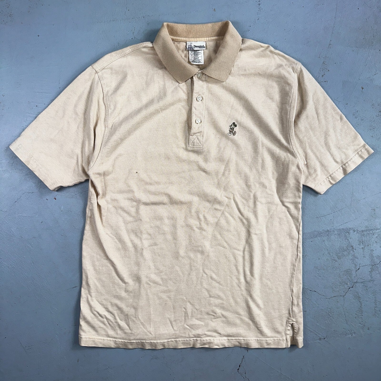 Disney Mickey Mouse Polo VTG T Shirt Disneyland Y2K Golf Cute Beige Tan Mens L