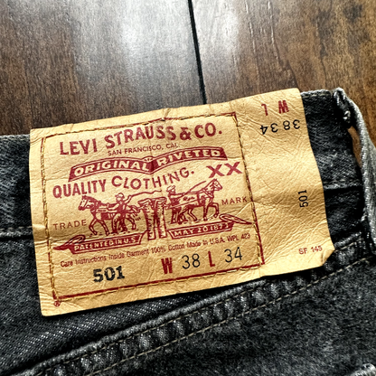 Vintage Levis 501 Button Fly 90s Tag Jeans Black Gray 80s 38x34 Act 35x32