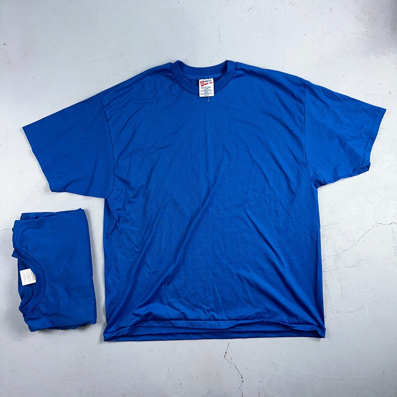 Hanes Blank 80s 90s Lot of 2 VTG T Shirt Single Stitch No Print or Graphic Blue