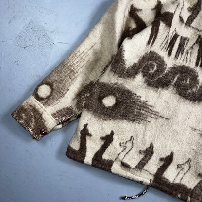 1970s Wool Lama Bird Coat Mens Jacket Size L Sweater Button Up 70s Rockabilly