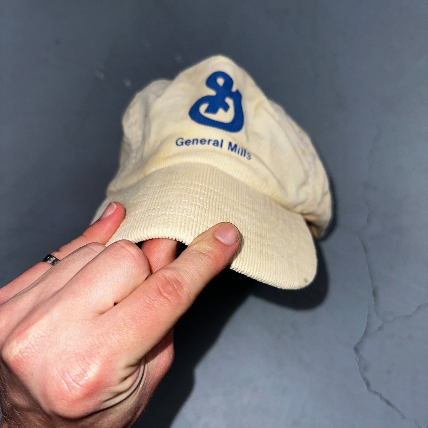 General Mills Corduroy VTG Hat Cap Snapback White USA Cereal Fun Tasty Logo