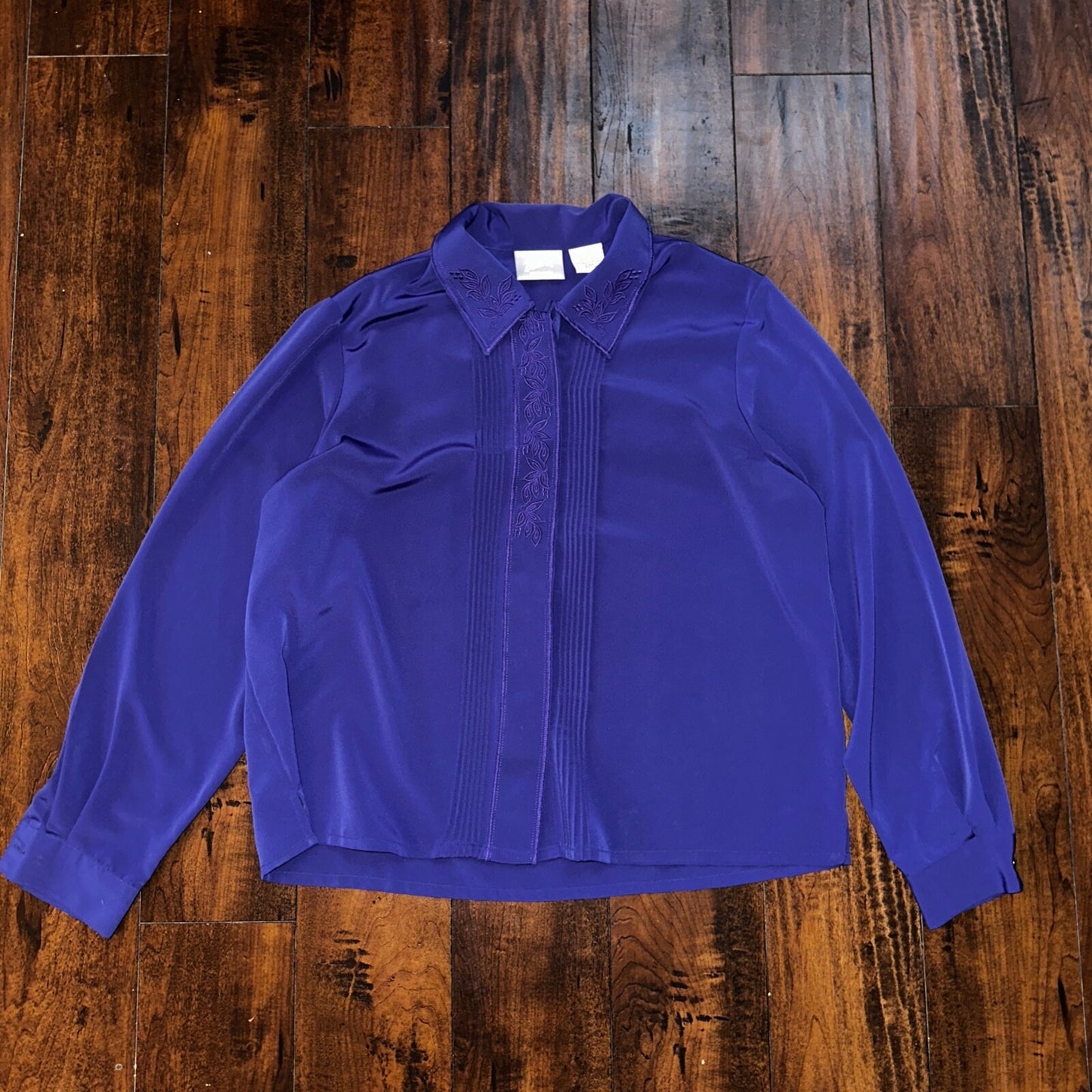 Vtg 80s Blair Women's Top Button Down Shirt Long Sleeve Blue Floral Size L