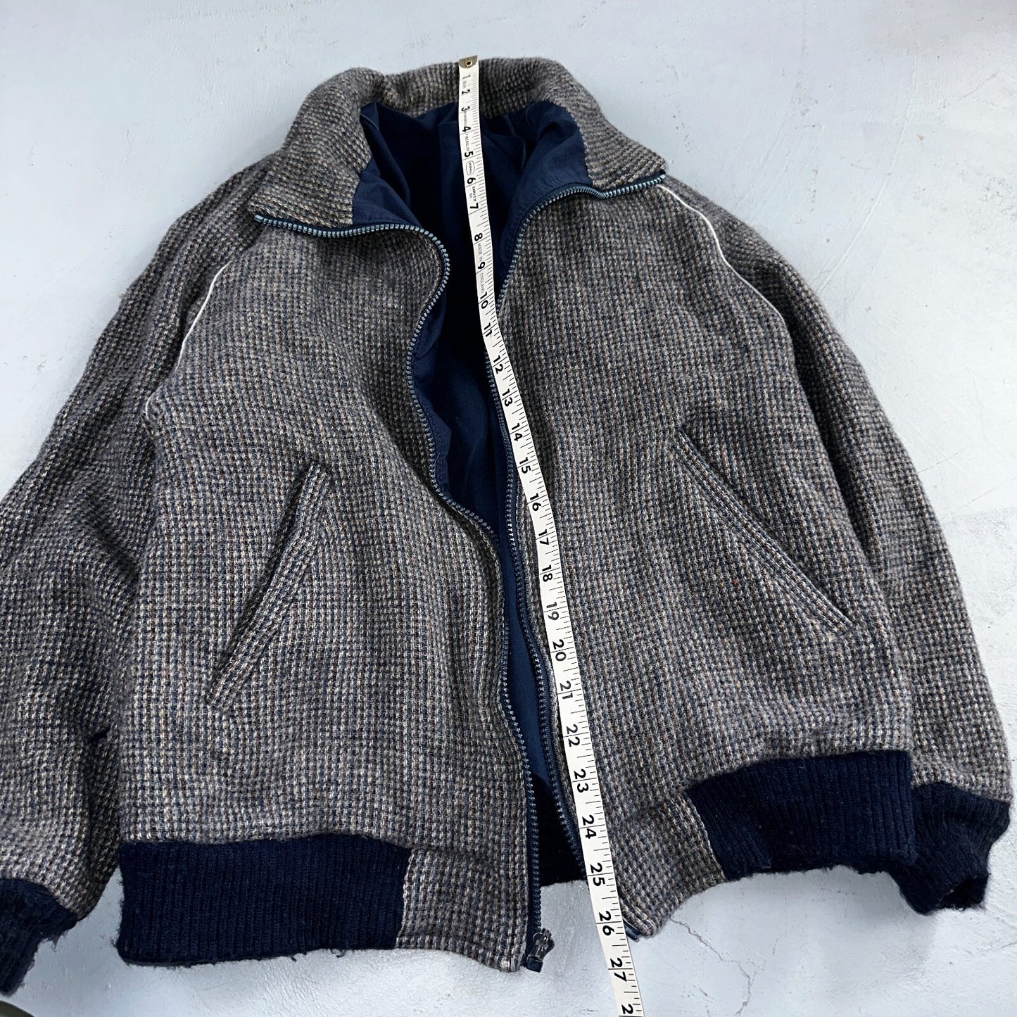 PENDLETON VTG USA Men’s Medium Blue Insulated Wool Bomber Jacket Broken Zipper