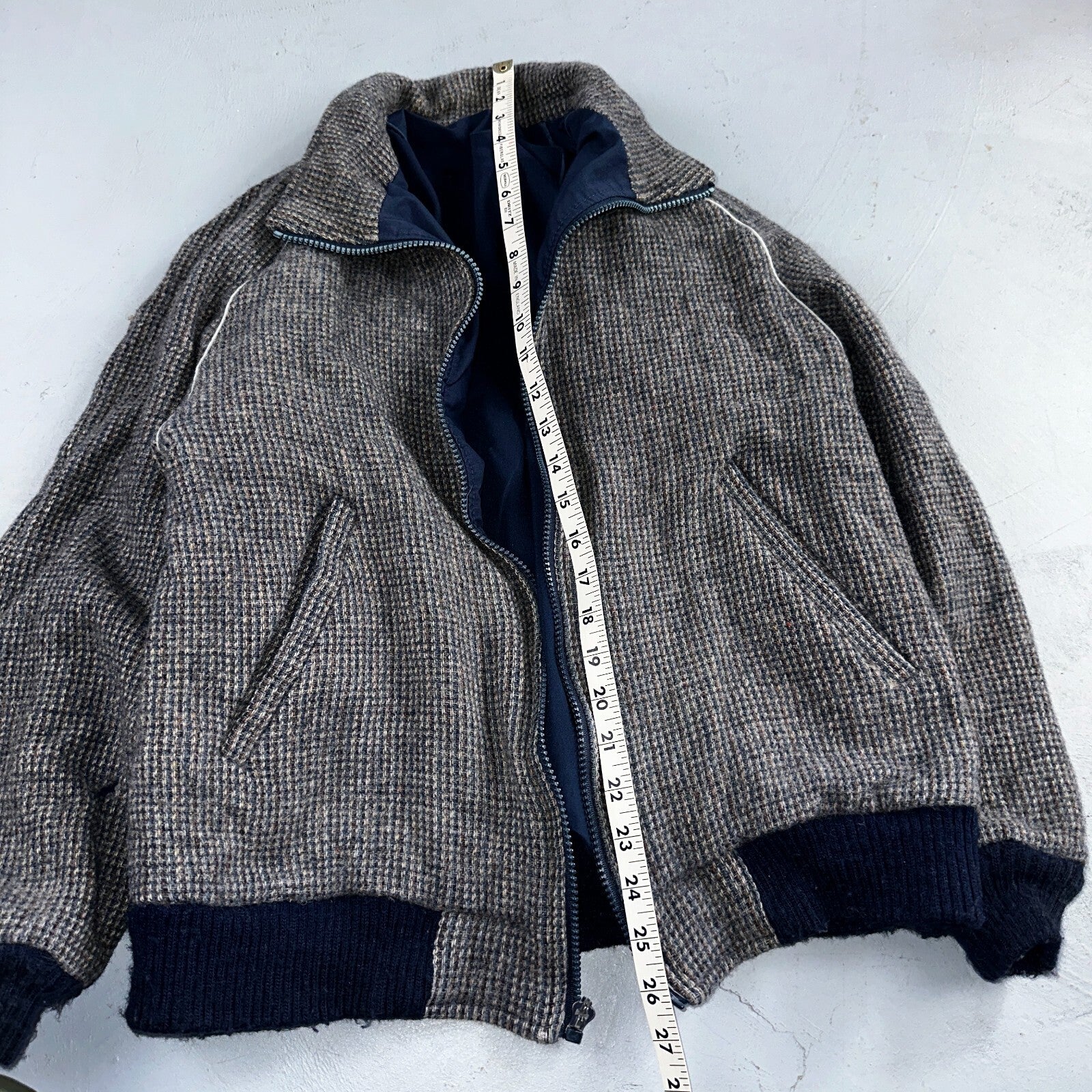 PENDLETON VTG USA Men’s Medium Blue Insulated Wool Bomber Jacket Broken Zipper