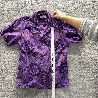 Vintage 50s Hawaiian Aloha Print Shirt Rockabilly Honolulu 60s Button USA Purple
