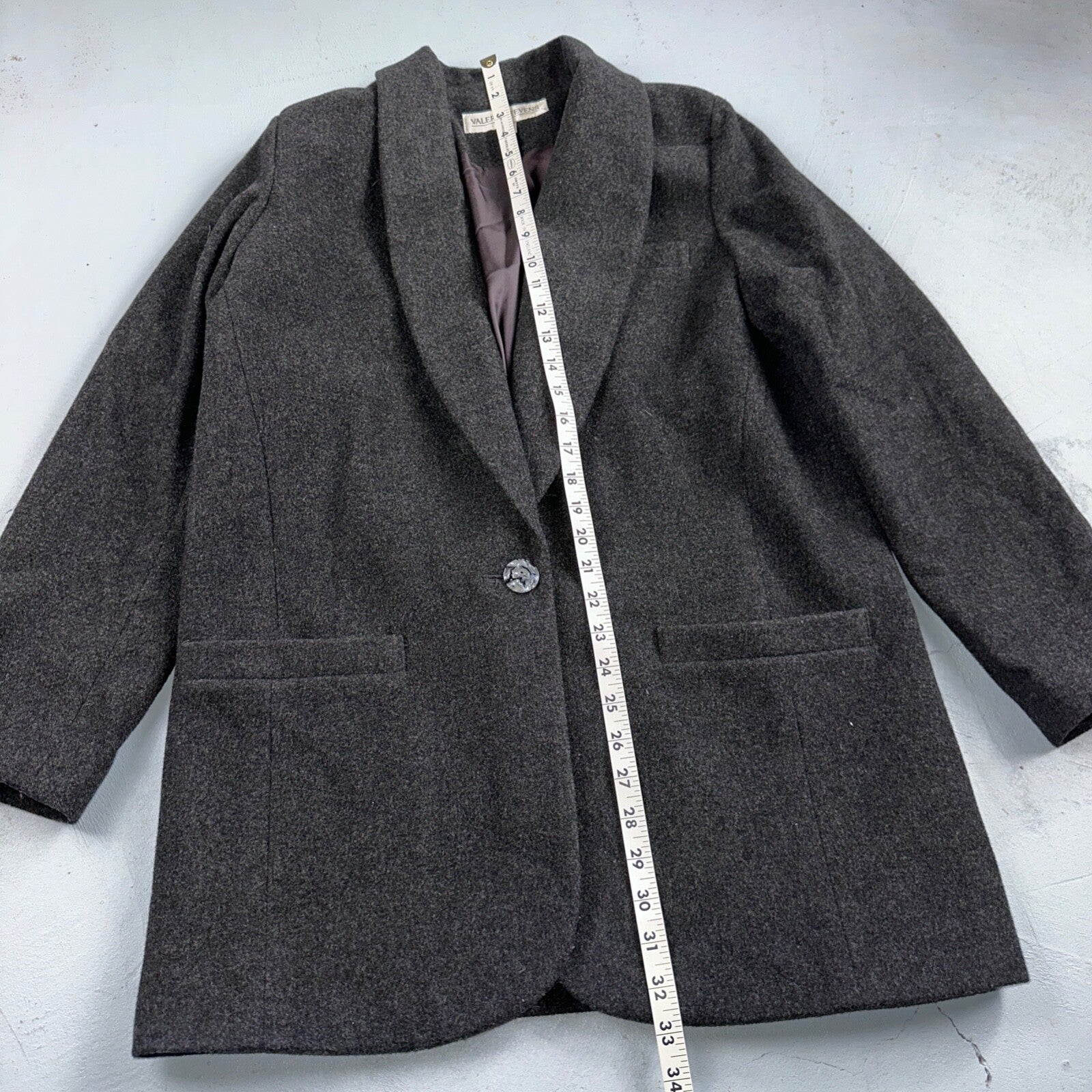 Vintage Valerie Steven’s Gray Black Wool & Cashmere Blend Blazer Women’s Sz 8
