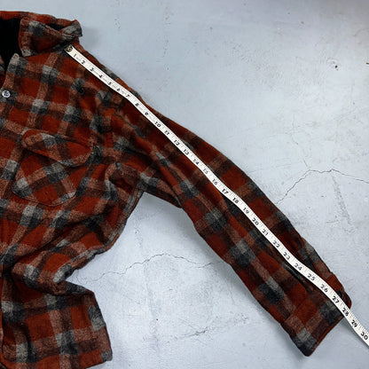 Vintage 60s 70s Towncraft Wool Flannel Blend Button Up Shirt Penneys XL Orange