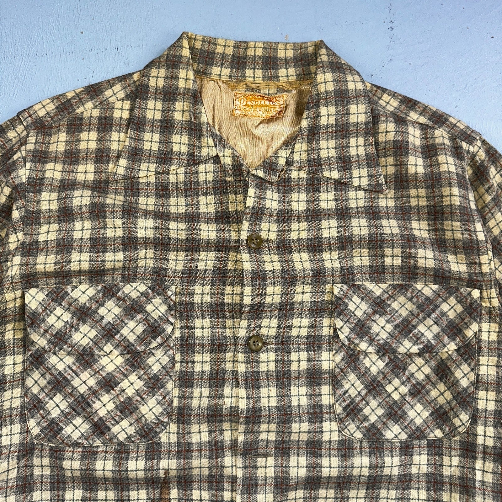 Pendleton VTG Board Shirt Plaid 100% Wool Button Down Size M Plaid 1960s Camp
