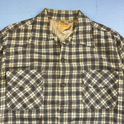 Pendleton VTG Board Shirt Plaid 100% Wool Button Down Size M Plaid 1960s Camp