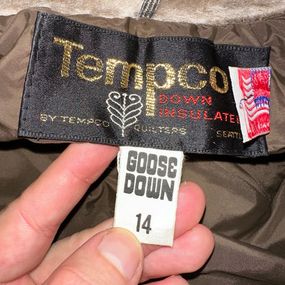 Vintage Tempco Goose Down Insulated Puffer Jacket Brown Size 14 USA 1970s 70s
