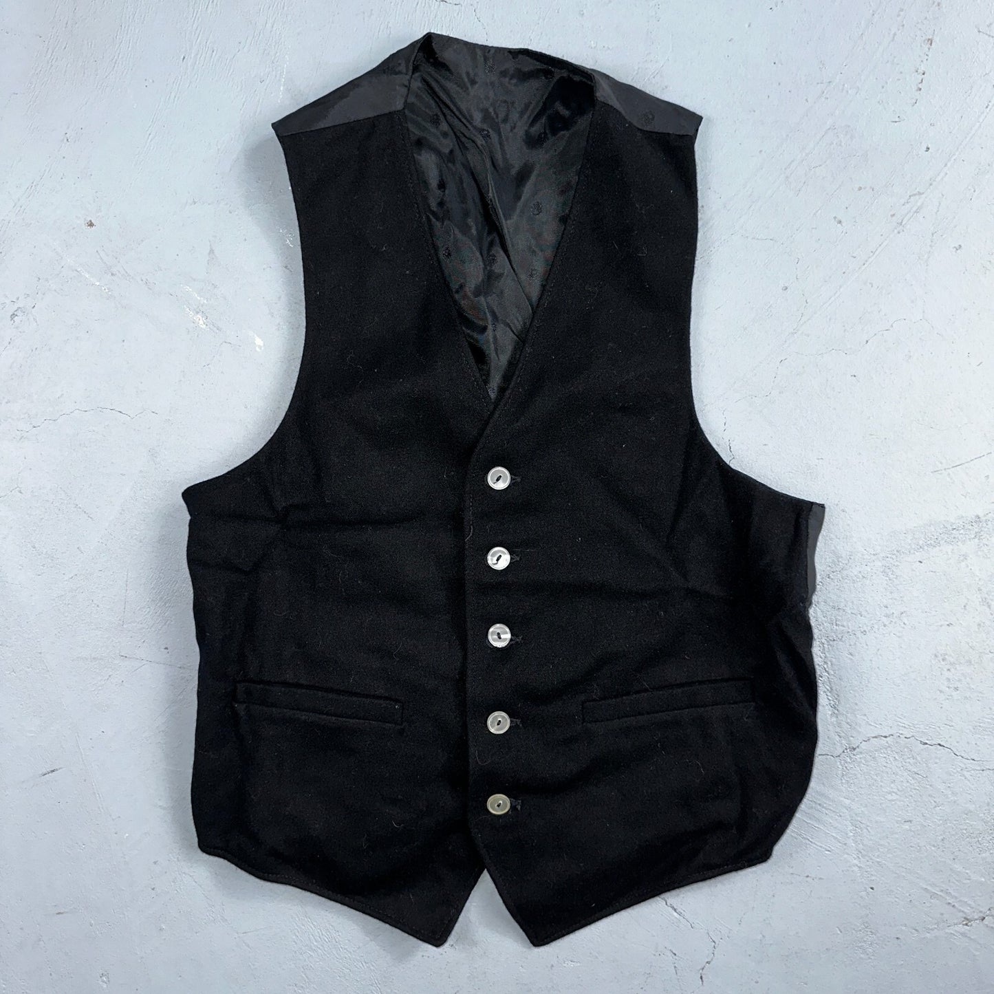 Vintage Buckle Back Vest Mens Black Waistcoat Size S 1940s 1950s 1960s Antique
