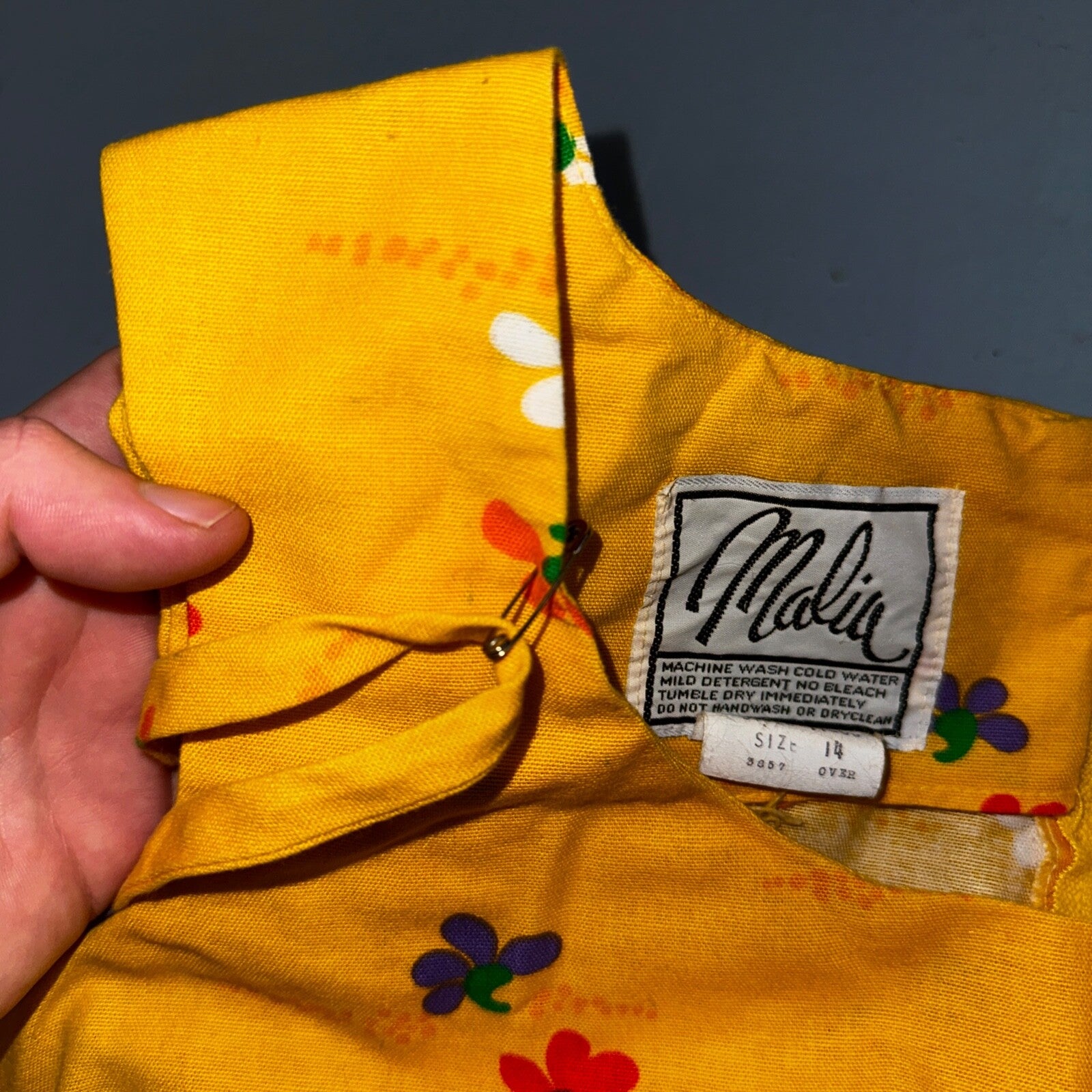 Vtg 70s Malia Honolulu Hawaiian Bright Flower Power Belted Maxi Dress Sz 14