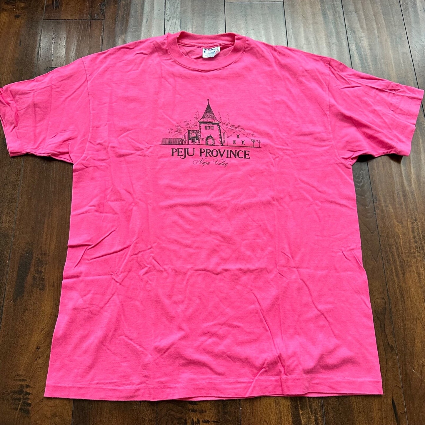 Napa Valley California Vintage T Shirt Peju Province Hanes Beefy XL Pink Castle