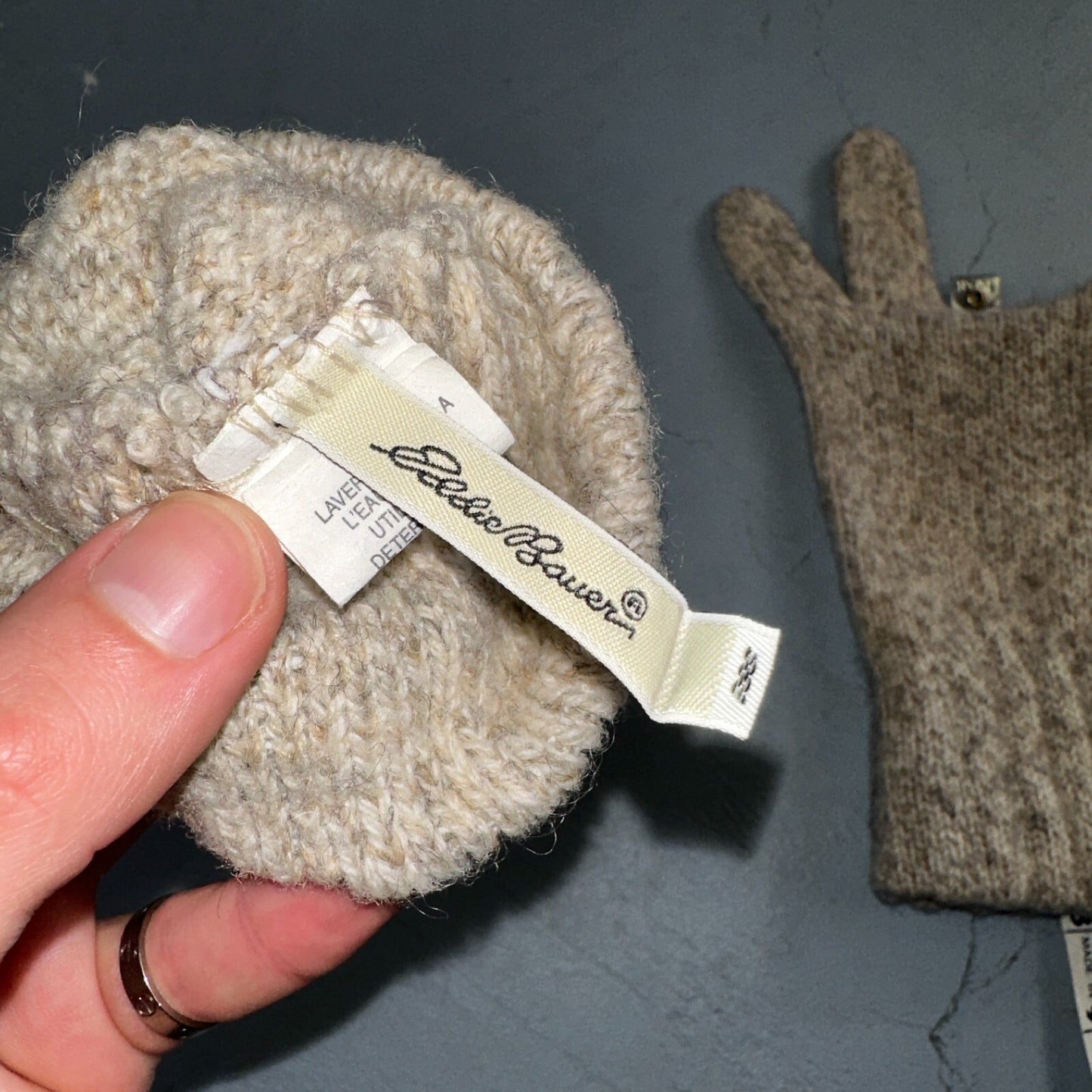 Eddie Bauer Wool Gloves Small Med Charcoal Black Gray Winter VTG Made In USA