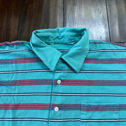 Teal Blue Pink Polo VTG T Shirt Single Stitch Basic 1980s 80s Preppy Vibe