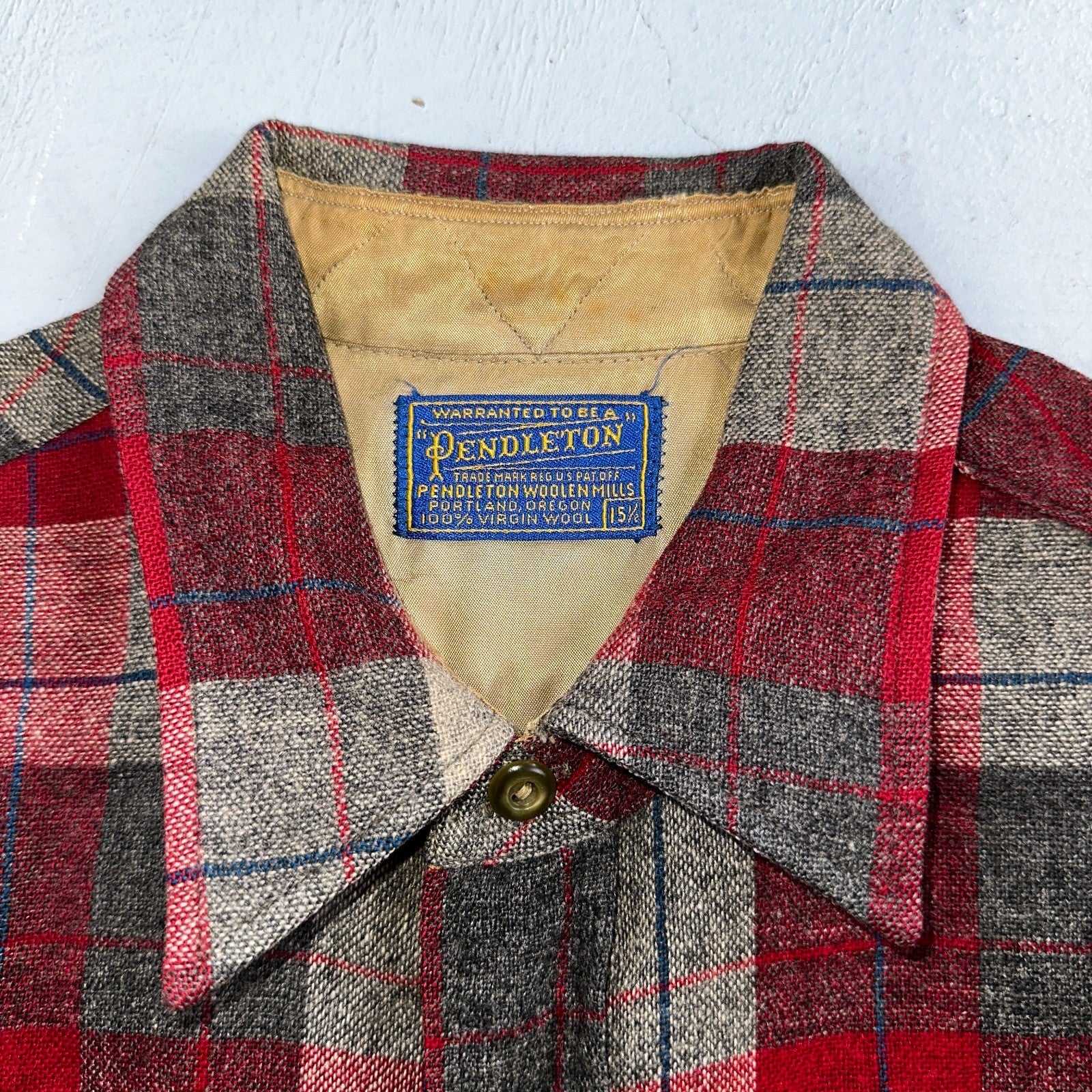 Pendleton VTG Burnside Shirt Plaid 100% Wool Button Down Size M Plaid 1950s Camp
